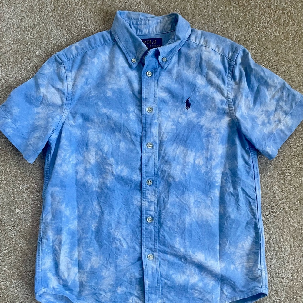 Like New Polo by Ralph Lauren Light Blue Tie-Dye Casual Boys Shirt (M)
